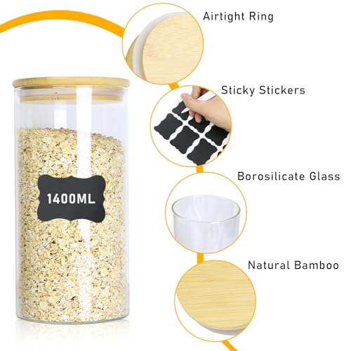 Bobeen Glass Jars with Bamboo Lids Set of 3, (1400ml/700ml/550ml) Airtight Pasta Storage Containers for Coffee Beans, Rice Noodles, Lentils etc 3 Bobeen Glass Jars with Bamboo Lids Set of 3, (1400ml/700ml/550ml) Airtight Pasta Storage Containers for Coffee Beans, Rice Noodles, Lentils etc - Image 3