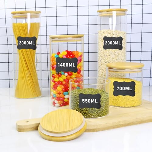 Bobeen Glass Jars with Bamboo Lids Set of 3, (1400ml/700ml/550ml) Airtight Pasta Storage Containers for Coffee Beans, Rice Noodles, Lentils etc 5 Bobeen Glass Jars with Bamboo Lids Set of 3, (1400ml/700ml/550ml) Airtight Pasta Storage Containers for Coffee Beans, Rice Noodles, Lentils etc - Image 5