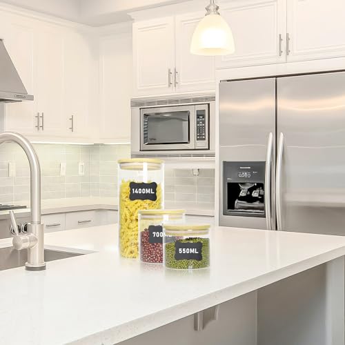 Bobeen Glass Jars with Bamboo Lids Set of 3, (1400ml/700ml/550ml) Airtight Pasta Storage Containers for Coffee Beans, Rice Noodles, Lentils etc 7 Bobeen Glass Jars with Bamboo Lids Set of 3, (1400ml/700ml/550ml) Airtight Pasta Storage Containers for Coffee Beans, Rice Noodles, Lentils etc - Image 7