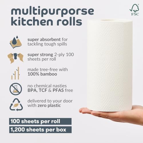 Bumboo |100% Bamboo Kitchen Rolls | Pack of 12 Rolls (2-Ply) | Multipurpose, Plastic-Free, Eco-Friendly, Super Absorbent, Strong & Sustainable 3 Bumboo |100% Bamboo Kitchen Rolls | Pack of 12 Rolls (2-Ply) | Multipurpose, Plastic-Free, Eco-Friendly, Super Absorbent, Strong & Sustainable - Image 3