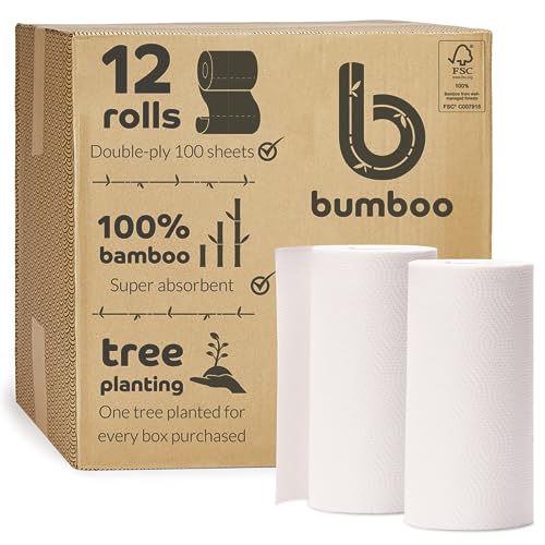 Bumboo |100% Bamboo Kitchen Rolls | Pack of 12 Rolls (2-Ply) | Multipurpose, Plastic-Free, Eco-Friendly, Super Absorbent, Strong & Sustainable 1 Bumboo |100% Bamboo Kitchen Rolls | Pack of 12 Rolls (2-Ply) | Multipurpose, Plastic-Free, Eco-Friendly, Super Absorbent, Strong & Sustainable