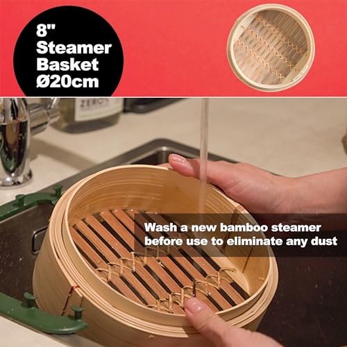 CAPACITEA Bamboo Ø20cm (8") Food Steamer Basket for Dim Sum, Vegetable, and Bao Buns 2 CAPACITEA Bamboo Ø20cm (8") Food Steamer Basket for Dim Sum, Vegetable, and Bao Buns - Image 2