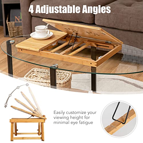 COSTWAY Bamboo Laptop Stand for Bed, Folding Adjustable Laptop Tray Bed Table with Tilting Top and Storage Drawer, Portable Notebook Lap Desk Breakfast Serving Tray Drawing Table, Natural 2 COSTWAY Bamboo Laptop Stand for Bed, Folding Adjustable Laptop Tray Bed Table with Tilting Top and Storage Drawer, Portable Notebook Lap Desk Breakfast Serving Tray Drawing Table, Natural - Image 2