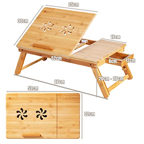 COSTWAY Bamboo Laptop Stand for Bed, Folding Adjustable Laptop Tray Bed Table with Tilting Top and Storage Drawer, Portable Notebook Lap Desk Breakfast Serving Tray Drawing Table, Natural 5 COSTWAY Bamboo Laptop Stand for Bed, Folding Adjustable Laptop Tray Bed Table with Tilting Top and Storage Drawer, Portable Notebook Lap Desk Breakfast Serving Tray Drawing Table, Natural - Image 5