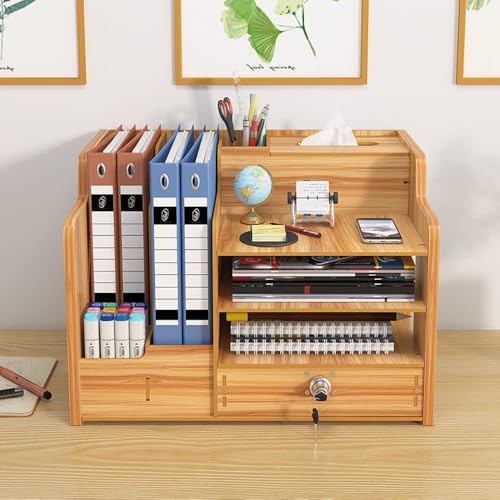 Catekro Desk Organiser Wood, Stationary Organiser with Drawer, Large Capacity Desk Tidy Storage Holder for A4 Papers, Books, Document and Notebook (230-brown) 2 Catekro Desk Organiser Wood, Stationary Organiser with Drawer, Large Capacity Desk Tidy Storage Holder for A4 Papers, Books, Document and Notebook (230-brown) - Image 2