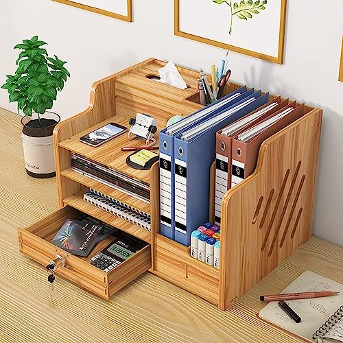 Catekro Desk Organiser Wood, Stationary Organiser with Drawer, Large Capacity Desk Tidy Storage Holder for A4 Papers, Books, Document and Notebook (230-brown) 4 Catekro Desk Organiser Wood, Stationary Organiser with Drawer, Large Capacity Desk Tidy Storage Holder for A4 Papers, Books, Document and Notebook (230-brown) - Image 4