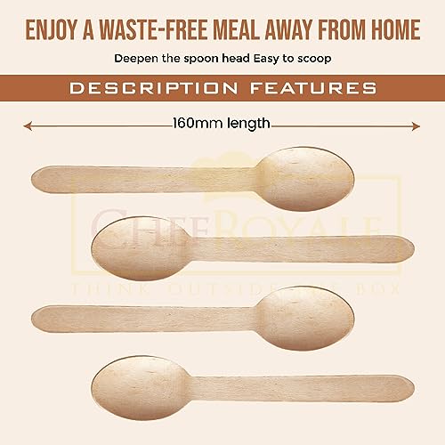 CHEF ROYALE 50 Disposable Wooden Spoons - Eco Friendly, Biodegradable & Compostable Bamboo Wooden Cutlery Set for Picnics, Parties & Grazing Tables 2 CHEF ROYALE 50 Disposable Wooden Spoons - Eco Friendly, Biodegradable & Compostable Bamboo Wooden Cutlery Set for Picnics, Parties & Grazing Tables - Image 2