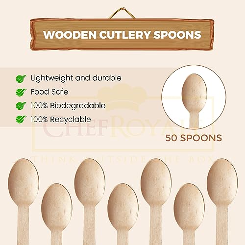 CHEF ROYALE 50 Disposable Wooden Spoons - Eco Friendly, Biodegradable & Compostable Bamboo Wooden Cutlery Set for Picnics, Parties & Grazing Tables 3 CHEF ROYALE 50 Disposable Wooden Spoons - Eco Friendly, Biodegradable & Compostable Bamboo Wooden Cutlery Set for Picnics, Parties & Grazing Tables - Image 3