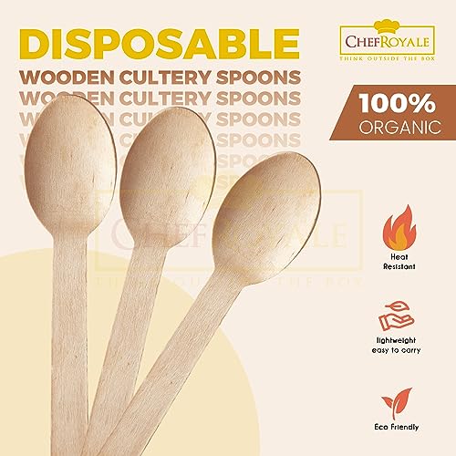CHEF ROYALE 50 Disposable Wooden Spoons - Eco Friendly, Biodegradable & Compostable Bamboo Wooden Cutlery Set for Picnics, Parties & Grazing Tables 5 CHEF ROYALE 50 Disposable Wooden Spoons - Eco Friendly, Biodegradable & Compostable Bamboo Wooden Cutlery Set for Picnics, Parties & Grazing Tables - Image 5