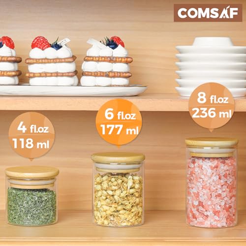 ComSaf 16Pcs Glass Spice Jars with Bamboo Lid, 6oz Airtight Round Spice Containers with 275 Black Lables, Empty Seasoning Jars for Spice Salt Sugar 4 ComSaf 16Pcs Glass Spice Jars with Bamboo Lid, 6oz Airtight Round Spice Containers with 275 Black Lables, Empty Seasoning Jars for Spice Salt Sugar - Image 4