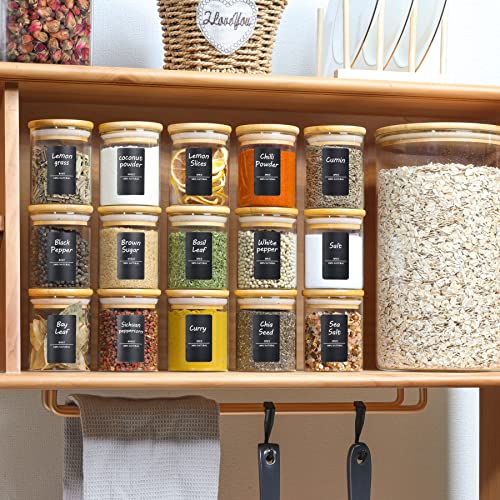 ComSaf 16Pcs Glass Spice Jars with Bamboo Lid, 6oz Airtight Round Spice Containers with 275 Black Lables, Empty Seasoning Jars for Spice Salt Sugar 5 ComSaf 16Pcs Glass Spice Jars with Bamboo Lid, 6oz Airtight Round Spice Containers with 275 Black Lables, Empty Seasoning Jars for Spice Salt Sugar - Image 5