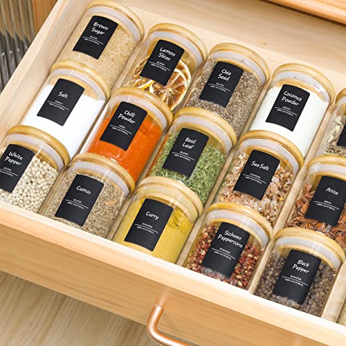 ComSaf 16Pcs Glass Spice Jars with Bamboo Lid, 6oz Airtight Round Spice Containers with 275 Black Lables, Empty Seasoning Jars for Spice Salt Sugar 6 ComSaf 16Pcs Glass Spice Jars with Bamboo Lid, 6oz Airtight Round Spice Containers with 275 Black Lables, Empty Seasoning Jars for Spice Salt Sugar - Image 6