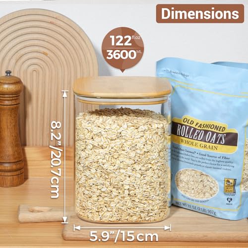 ComSaf 3.4L Square Glass Jars with Bamboo Lids, Large Glass Storage Jars, Wide Mouth Food Storage Container with Airtight Lids for Flour, Sugar, Rice, Pasta, Oats, Grains, Cookies, Snacks, Candy… 2 ComSaf 3.4L Square Glass Jars with Bamboo Lids, Large Glass Storage Jars, Wide Mouth Food Storage Container with Airtight Lids for Flour, Sugar, Rice, Pasta, Oats, Grains, Cookies, Snacks, Candy… - Image 2