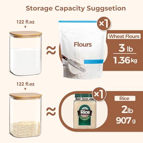ComSaf 3.4L Square Glass Jars with Bamboo Lids, Large Glass Storage Jars, Wide Mouth Food Storage Container with Airtight Lids for Flour, Sugar, Rice, Pasta, Oats, Grains, Cookies, Snacks, Candy… 3 ComSaf 3.4L Square Glass Jars with Bamboo Lids, Large Glass Storage Jars, Wide Mouth Food Storage Container with Airtight Lids for Flour, Sugar, Rice, Pasta, Oats, Grains, Cookies, Snacks, Candy… - Image 3