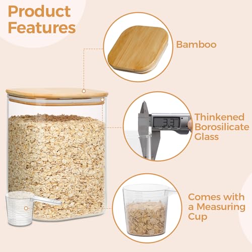 ComSaf 3.4L Square Glass Jars with Bamboo Lids, Large Glass Storage Jars, Wide Mouth Food Storage Container with Airtight Lids for Flour, Sugar, Rice, Pasta, Oats, Grains, Cookies, Snacks, Candy… 6 ComSaf 3.4L Square Glass Jars with Bamboo Lids, Large Glass Storage Jars, Wide Mouth Food Storage Container with Airtight Lids for Flour, Sugar, Rice, Pasta, Oats, Grains, Cookies, Snacks, Candy… - Image 6
