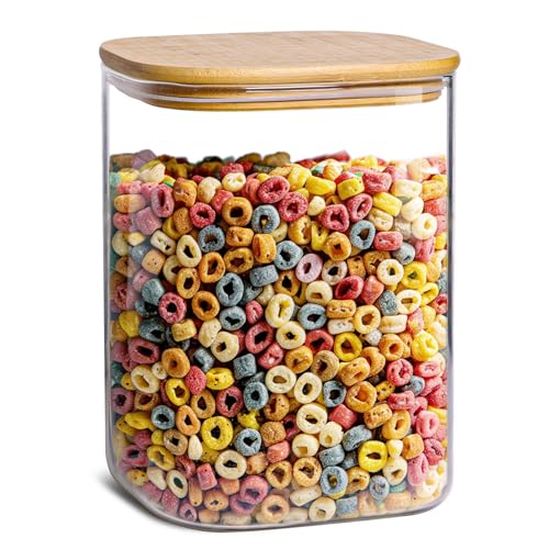 ComSaf 3.4L Square Glass Jars with Bamboo Lids, Large Glass Storage Jars, Wide Mouth Food Storage Container with Airtight Lids for Flour, Sugar, Rice, Pasta, Oats, Grains, Cookies, Snacks, Candy… 1 ComSaf 3.4L Square Glass Jars with Bamboo Lids, Large Glass Storage Jars, Wide Mouth Food Storage Container with Airtight Lids for Flour, Sugar, Rice, Pasta, Oats, Grains, Cookies, Snacks, Candy…