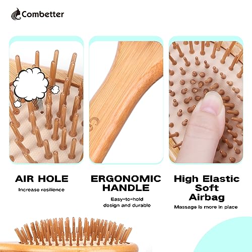 Combetter Bamboo Hair Brush, Natural Paddle Brush to Soften and Improves Hair Texture - Soothing Massage to improve Dandruff Eco-Friendly Wooden Comb for All Hair Types 2 Combetter Bamboo Hair Brush, Natural Paddle Brush to Soften and Improves Hair Texture - Soothing Massage to improve Dandruff Eco-Friendly Wooden Comb for All Hair Types - Image 2