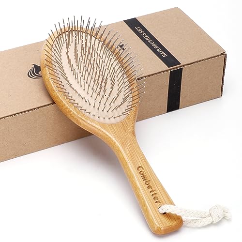 Combetter Bamboo Hair Brush, Smoothing Hair and Massaging Scalp, Detangling Anti-Static Hairbrush, Eco-Friendly Natural Wooden comb with Metal Bristles for Women, Men & Children 1 Combetter Bamboo Hair Brush, Smoothing Hair and Massaging Scalp, Detangling Anti-Static Hairbrush, Eco-Friendly Natural Wooden comb with Metal Bristles for Women, Men & Children