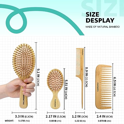 Combetter Bamboo Hairbrush and Comb Set - Natural Eco-Friendly Paddle Detangler with Scalp Massage for Women, Men, and Kids - Reduces Frizz and Promotes Healthy Hair Growth(4PCS) 5 Combetter Bamboo Hairbrush and Comb Set - Natural Eco-Friendly Paddle Detangler with Scalp Massage for Women, Men, and Kids - Reduces Frizz and Promotes Healthy Hair Growth(4PCS) - Image 5
