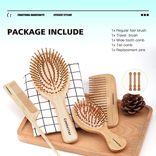 Combetter Bamboo Hairbrush and Comb Set - Natural Eco-Friendly Paddle Detangler with Scalp Massage for Women, Men, and Kids - Reduces Frizz and Promotes Healthy Hair Growth(4PCS) 6 Combetter Bamboo Hairbrush and Comb Set - Natural Eco-Friendly Paddle Detangler with Scalp Massage for Women, Men, and Kids - Reduces Frizz and Promotes Healthy Hair Growth(4PCS) - Image 6