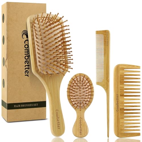 Combetter Natural Bamboo Hairbrush Set - Get Smooth, Shiny, and Healthy Hair with Reduces Frizz and Promotes Hair Growth, Eco-Friendly Wooden Hair Brushes for Women, Men & Kids 1 Combetter Natural Bamboo Hairbrush Set - Get Smooth, Shiny, and Healthy Hair with Reduces Frizz and Promotes Hair Growth, Eco-Friendly Wooden Hair Brushes for Women, Men & Kids