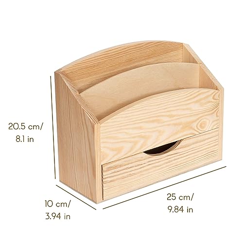 Creative Deco Wooden Desk Organiser Letter Rack | 25 x 10 x 20.5cm | 2 Compartments with Drawer | Unpainted Wood Box Tray for Letters Paper Work | Plain Organiser for Office Accessories & Storage 2 Creative Deco Wooden Desk Organiser Letter Rack | 25 x 10 x 20.5cm | 2 Compartments with Drawer | Unpainted Wood Box Tray for Letters Paper Work | Plain Organiser for Office Accessories & Storage - Image 2