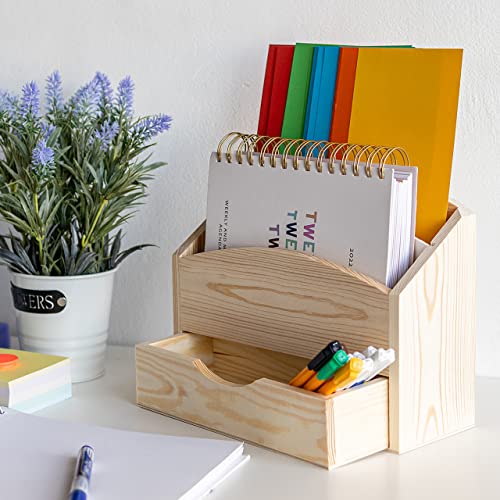 Creative Deco Wooden Desk Organiser Letter Rack | 25 x 10 x 20.5cm | 2 Compartments with Drawer | Unpainted Wood Box Tray for Letters Paper Work | Plain Organiser for Office Accessories & Storage 3 Creative Deco Wooden Desk Organiser Letter Rack | 25 x 10 x 20.5cm | 2 Compartments with Drawer | Unpainted Wood Box Tray for Letters Paper Work | Plain Organiser for Office Accessories & Storage - Image 3
