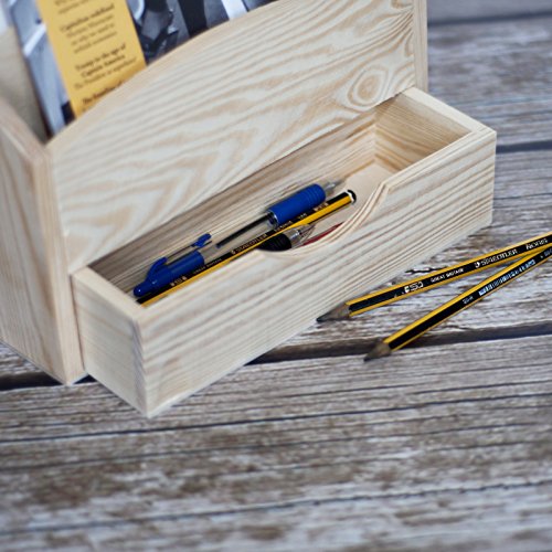 Creative Deco Wooden Desk Organiser Letter Rack | 25 x 10 x 20.5cm | 2 Compartments with Drawer | Unpainted Wood Box Tray for Letters Paper Work | Plain Organiser for Office Accessories & Storage 5 Creative Deco Wooden Desk Organiser Letter Rack | 25 x 10 x 20.5cm | 2 Compartments with Drawer | Unpainted Wood Box Tray for Letters Paper Work | Plain Organiser for Office Accessories & Storage - Image 5