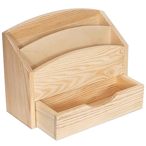 Creative Deco Wooden Desk Organiser Letter Rack | 25 x 10 x 20.5cm | 2 Compartments with Drawer | Unpainted Wood Box Tray for Letters Paper Work | Plain Organiser for Office Accessories & Storage 6 Creative Deco Wooden Desk Organiser Letter Rack | 25 x 10 x 20.5cm | 2 Compartments with Drawer | Unpainted Wood Box Tray for Letters Paper Work | Plain Organiser for Office Accessories & Storage - Image 6