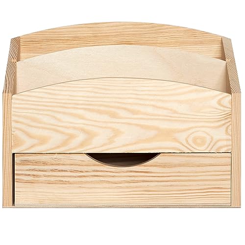 Creative Deco Wooden Desk Organiser Letter Rack | 25 x 10 x 20.5cm | 2 Compartments with Drawer | Unpainted Wood Box Tray for Letters Paper Work | Plain Organiser for Office Accessories & Storage 7 Creative Deco Wooden Desk Organiser Letter Rack | 25 x 10 x 20.5cm | 2 Compartments with Drawer | Unpainted Wood Box Tray for Letters Paper Work | Plain Organiser for Office Accessories & Storage - Image 7