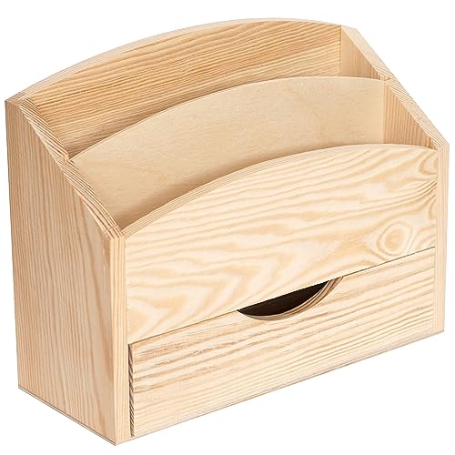 Creative Deco Wooden Desk Organiser Letter Rack | 25 x 10 x 20.5cm | 2 Compartments with Drawer | Unpainted Wood Box Tray for Letters Paper Work | Plain Organiser for Office Accessories & Storage 1 Creative Deco Wooden Desk Organiser Letter Rack | 25 x 10 x 20.5cm | 2 Compartments with Drawer | Unpainted Wood Box Tray for Letters Paper Work | Plain Organiser for Office Accessories & Storage