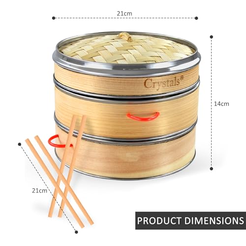 Crystals Bamboo Steamer Basket with Lid - 2 Tier Dumpling Steamer Basket for Cooking - Includes 2 Pair Wooden Chopsticks Reusable, 1 Ceramic Plate, 1 Ceramic Dipping Bowl 3 Crystals Bamboo Steamer Basket with Lid - 2 Tier Dumpling Steamer Basket for Cooking - Includes 2 Pair Wooden Chopsticks Reusable, 1 Ceramic Plate, 1 Ceramic Dipping Bowl - Image 3