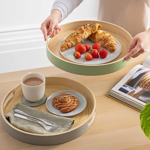 Dehaus® Stylish Wooden Bamboo Tray - Sage Green Large - Luxury Round Wood Lap Trays for Eating Dinner, Tea and Coffee Tray, Bar Drinks or Food Serving Trays with Handles - Eco Friendly 2 Dehaus® Stylish Wooden Bamboo Tray - Sage Green Large - Luxury Round Wood Lap Trays for Eating Dinner, Tea and Coffee Tray, Bar Drinks or Food Serving Trays with Handles - Eco Friendly - Image 2