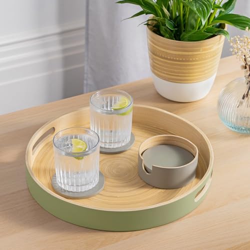 Dehaus® Stylish Wooden Bamboo Tray - Sage Green Large - Luxury Round Wood Lap Trays for Eating Dinner, Tea and Coffee Tray, Bar Drinks or Food Serving Trays with Handles - Eco Friendly 3 Dehaus® Stylish Wooden Bamboo Tray - Sage Green Large - Luxury Round Wood Lap Trays for Eating Dinner, Tea and Coffee Tray, Bar Drinks or Food Serving Trays with Handles - Eco Friendly - Image 3