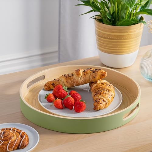 Dehaus® Stylish Wooden Bamboo Tray - Sage Green Large - Luxury Round Wood Lap Trays for Eating Dinner, Tea and Coffee Tray, Bar Drinks or Food Serving Trays with Handles - Eco Friendly 4 Dehaus® Stylish Wooden Bamboo Tray - Sage Green Large - Luxury Round Wood Lap Trays for Eating Dinner, Tea and Coffee Tray, Bar Drinks or Food Serving Trays with Handles - Eco Friendly - Image 4