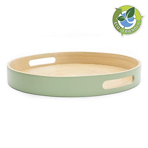 Dehaus® Stylish Wooden Bamboo Tray - Sage Green Large - Luxury Round Wood Lap Trays for Eating Dinner, Tea and Coffee Tray, Bar Drinks or Food Serving Trays with Handles - Eco Friendly 7 Dehaus® Stylish Wooden Bamboo Tray - Sage Green Large - Luxury Round Wood Lap Trays for Eating Dinner, Tea and Coffee Tray, Bar Drinks or Food Serving Trays with Handles - Eco Friendly - Image 7