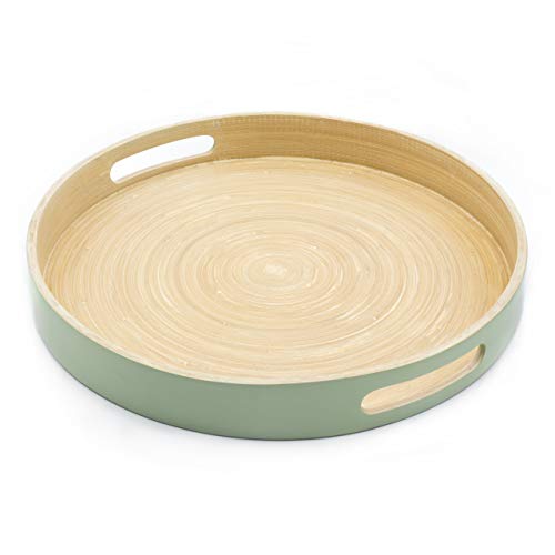 Dehaus® Stylish Wooden Bamboo Tray - Sage Green Large - Luxury Round Wood Lap Trays for Eating Dinner, Tea and Coffee Tray, Bar Drinks or Food Serving Trays with Handles - Eco Friendly 1 Dehaus® Stylish Wooden Bamboo Tray - Sage Green Large - Luxury Round Wood Lap Trays for Eating Dinner, Tea and Coffee Tray, Bar Drinks or Food Serving Trays with Handles - Eco Friendly