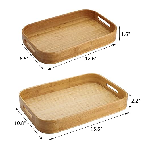 Dicunoy Set of 2 Bamboo Food Serving Tray, Solid Wood Breakfast Tray with Handles, Large Bamboo Food Serving Tea Trays Great for Breakfast, Coffee, Bar, Parties, 39cm L x 27cm W /32cm L x 22cm W 2 Dicunoy Set of 2 Bamboo Food Serving Tray, Solid Wood Breakfast Tray with Handles, Large Bamboo Food Serving Tea Trays Great for Breakfast, Coffee, Bar, Parties, 39cm L x 27cm W /32cm L x 22cm W - Image 2