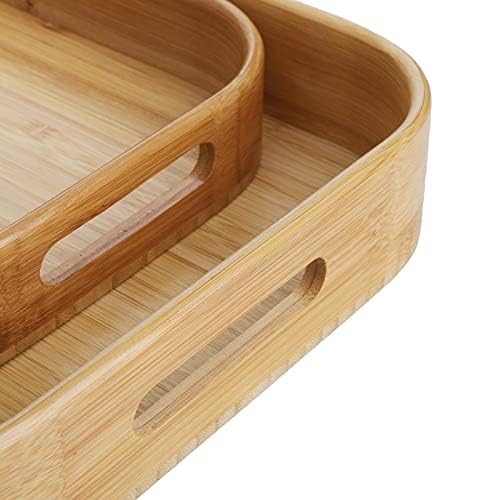 Dicunoy Set of 2 Bamboo Food Serving Tray, Solid Wood Breakfast Tray with Handles, Large Bamboo Food Serving Tea Trays Great for Breakfast, Coffee, Bar, Parties, 39cm L x 27cm W /32cm L x 22cm W 7 Dicunoy Set of 2 Bamboo Food Serving Tray, Solid Wood Breakfast Tray with Handles, Large Bamboo Food Serving Tea Trays Great for Breakfast, Coffee, Bar, Parties, 39cm L x 27cm W /32cm L x 22cm W - Image 7