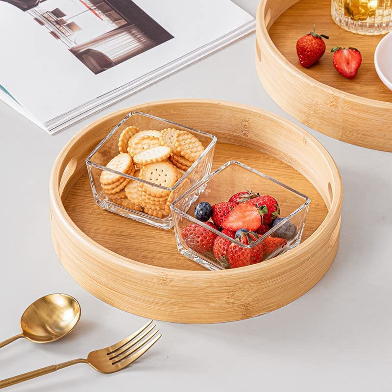 Dudoplatz Bamboo Serving Tray, Round Wooden Tray with Handles and Raised Edge, Serving Plate for Food, Coffee, Wine, Coffee, Tea, Fruit, Meals (30 x 30 x 5 cm) 2 Dudoplatz Bamboo Serving Tray, Round Wooden Tray with Handles and Raised Edge, Serving Plate for Food, Coffee, Wine, Coffee, Tea, Fruit, Meals (30 x 30 x 5 cm) - Image 2