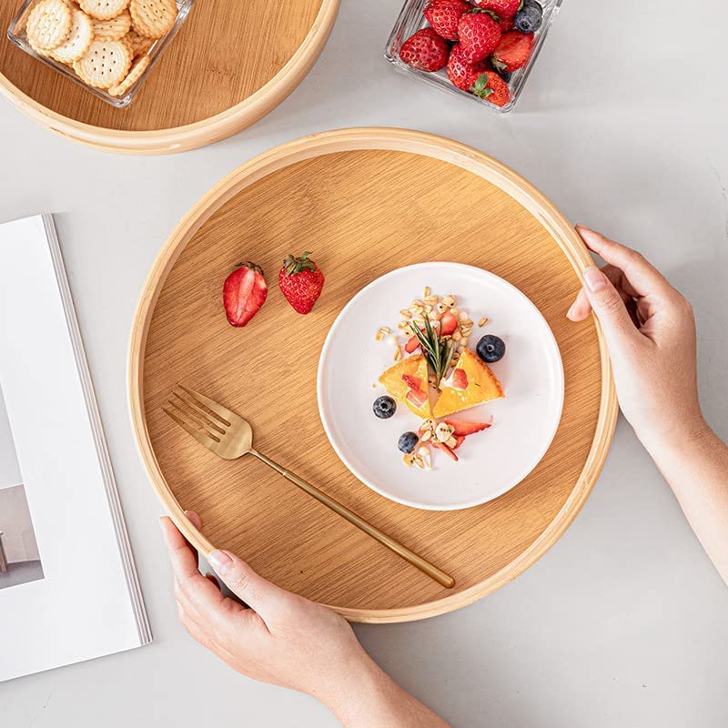 Dudoplatz Bamboo Serving Tray, Round Wooden Tray with Handles and Raised Edge, Serving Plate for Food, Coffee, Wine, Coffee, Tea, Fruit, Meals (30 x 30 x 5 cm) 3 Dudoplatz Bamboo Serving Tray, Round Wooden Tray with Handles and Raised Edge, Serving Plate for Food, Coffee, Wine, Coffee, Tea, Fruit, Meals (30 x 30 x 5 cm) - Image 3