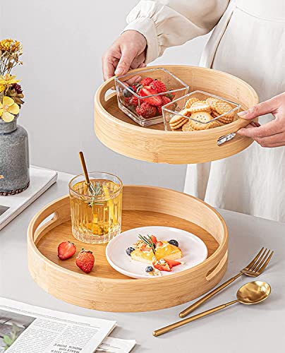 Dudoplatz Bamboo Serving Tray, Round Wooden Tray with Handles and Raised Edge, Serving Plate for Food, Coffee, Wine, Coffee, Tea, Fruit, Meals (30 x 30 x 5 cm) 4 Dudoplatz Bamboo Serving Tray, Round Wooden Tray with Handles and Raised Edge, Serving Plate for Food, Coffee, Wine, Coffee, Tea, Fruit, Meals (30 x 30 x 5 cm) - Image 4