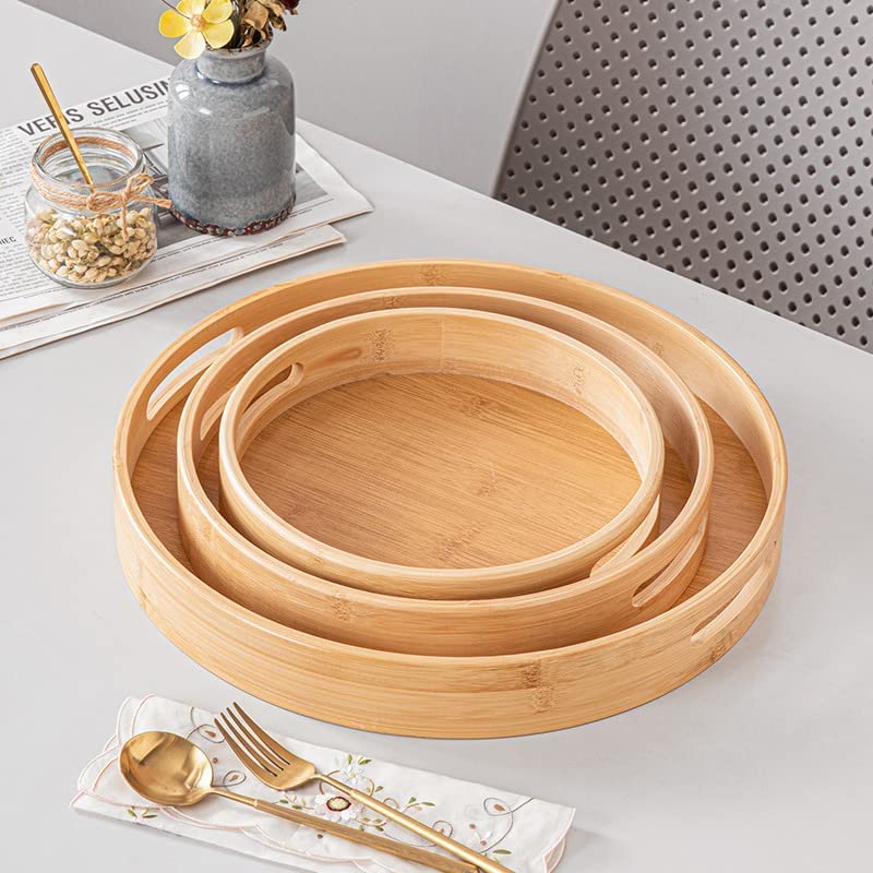 Dudoplatz Bamboo Serving Tray, Round Wooden Tray with Handles and Raised Edge, Serving Plate for Food, Coffee, Wine, Coffee, Tea, Fruit, Meals (30 x 30 x 5 cm) 5 Dudoplatz Bamboo Serving Tray, Round Wooden Tray with Handles and Raised Edge, Serving Plate for Food, Coffee, Wine, Coffee, Tea, Fruit, Meals (30 x 30 x 5 cm) - Image 5
