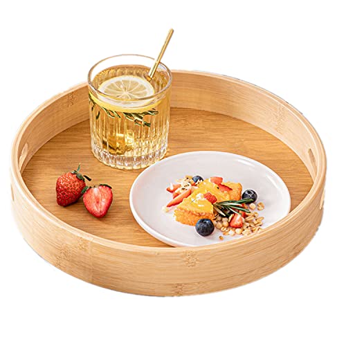 Dudoplatz Bamboo Serving Tray, Round Wooden Tray with Handles and Raised Edge, Serving Plate for Food, Coffee, Wine, Coffee, Tea, Fruit, Meals (30 x 30 x 5 cm) 1 Dudoplatz Bamboo Serving Tray, Round Wooden Tray with Handles and Raised Edge, Serving Plate for Food, Coffee, Wine, Coffee, Tea, Fruit, Meals (30 x 30 x 5 cm)