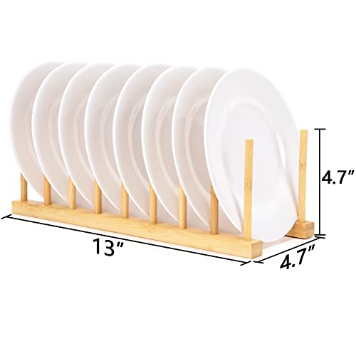 E-ROOM TREND Dish Drainer Rack 2 Packs 8 Slots Wooden Natural Bamboo Kitchen Storage Organizer Stand Dish Drying Rack Plates Cups Pan Lid Cutting Board Holder (DR1802) 2 E-ROOM TREND Dish Drainer Rack 2 Packs 8 Slots Wooden Natural Bamboo Kitchen Storage Organizer Stand Dish Drying Rack Plates Cups Pan Lid Cutting Board Holder (DR1802) - Image 2