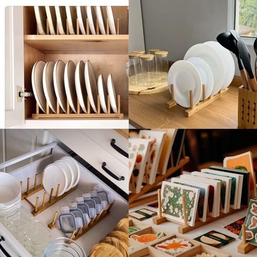 E-ROOM TREND Dish Drainer Rack 2 Packs 8 Slots Wooden Natural Bamboo Kitchen Storage Organizer Stand Dish Drying Rack Plates Cups Pan Lid Cutting Board Holder (DR1802) 4 E-ROOM TREND Dish Drainer Rack 2 Packs 8 Slots Wooden Natural Bamboo Kitchen Storage Organizer Stand Dish Drying Rack Plates Cups Pan Lid Cutting Board Holder (DR1802) - Image 4