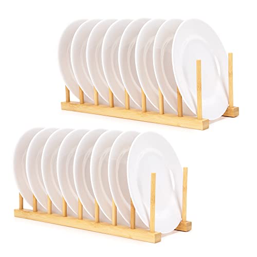 E-ROOM TREND Dish Drainer Rack 2 Packs 8 Slots Wooden Natural Bamboo Kitchen Storage Organizer Stand Dish Drying Rack Plates Cups Pan Lid Cutting Board Holder (DR1802) 1 E-ROOM TREND Dish Drainer Rack 2 Packs 8 Slots Wooden Natural Bamboo Kitchen Storage Organizer Stand Dish Drying Rack Plates Cups Pan Lid Cutting Board Holder (DR1802)