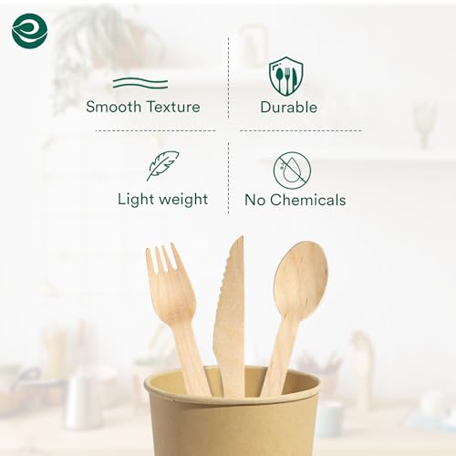 ECO SOUL Disposable Wooden Cutlery Set (175 Pack) - Eco Friendly 75 Forks, 50 Spoons & 50 Knives, Biodegradable & Compostable Cutlery Set for Party Wedding Picnic - Packaging May Vary 2 ECO SOUL Disposable Wooden Cutlery Set (175 Pack) - Eco Friendly 75 Forks, 50 Spoons & 50 Knives, Biodegradable & Compostable Cutlery Set for Party Wedding Picnic - Packaging May Vary - Image 2