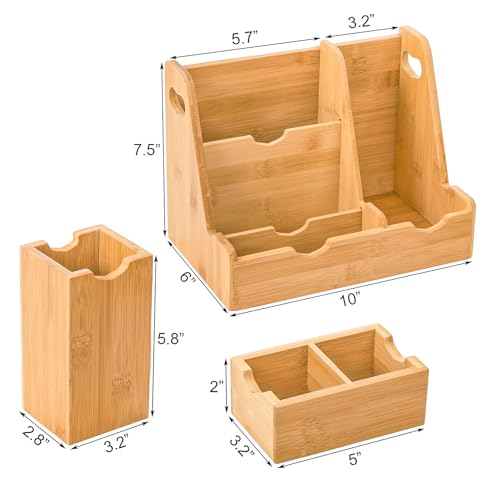 Elsjoy 3 Pieces Bamboo Desk Organizer Set with Pen Holder, Table Organizer Caddy Office Desk Accessories Storage Holder with Handle, Desktop Organizer for Office Supplies, Vanity, Mail 2 Elsjoy 3 Pieces Bamboo Desk Organizer Set with Pen Holder, Table Organizer Caddy Office Desk Accessories Storage Holder with Handle, Desktop Organizer for Office Supplies, Vanity, Mail - Image 2