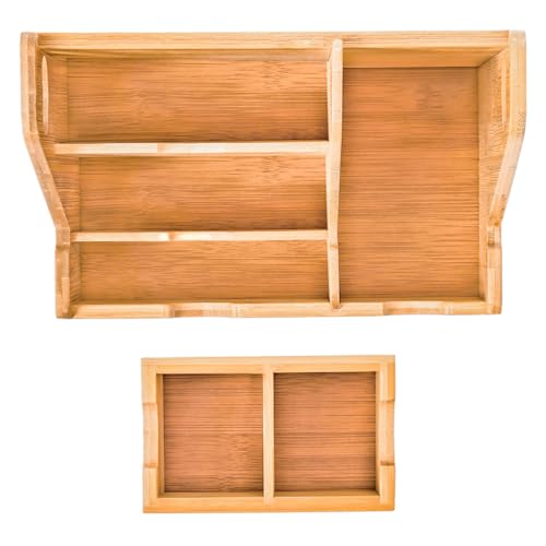 Elsjoy 3 Pieces Bamboo Desk Organizer Set with Pen Holder, Table Organizer Caddy Office Desk Accessories Storage Holder with Handle, Desktop Organizer for Office Supplies, Vanity, Mail 4 Elsjoy 3 Pieces Bamboo Desk Organizer Set with Pen Holder, Table Organizer Caddy Office Desk Accessories Storage Holder with Handle, Desktop Organizer for Office Supplies, Vanity, Mail - Image 4